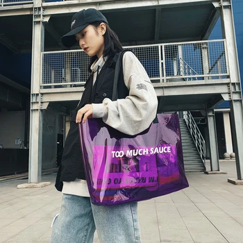 

Casual Totes Women PVC Handbags Transparent Beach Purse Summer Shopping Bags Ladies Shoulder Open Handbag