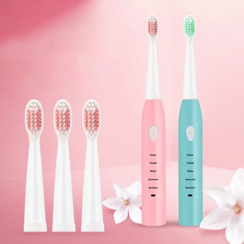 Adult Kids Electric Toothbrushes Waterproof 5 Modes USB Wireless Rechargeable Travel Portable with 4 Soft Brush Heads Oral Care