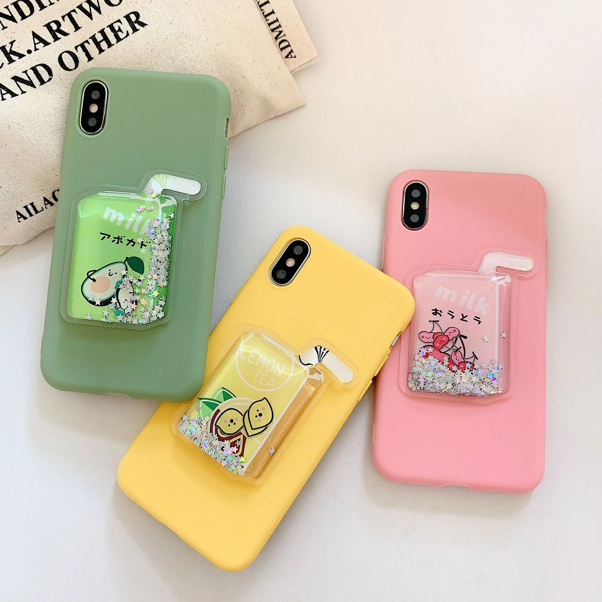 

3D Cute Milk Glitter Sandbag Fruit Quicksand Phone Case For iPhone X XR XS Max 8 7 Plus Case for Samsung s8 9 10 Soft TPU Couqe