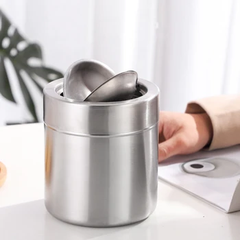 

Stainless Steel Ashtray Windproof Smoke Tobacco Ash Tray Container with Folding Cover Lid for Home Office Car Supplies Best Gift