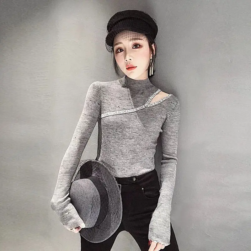 Autumn European Style Sweaters Slim Half-high Collar Long-sleeved knit Bottoming Jumper Pull Clothes