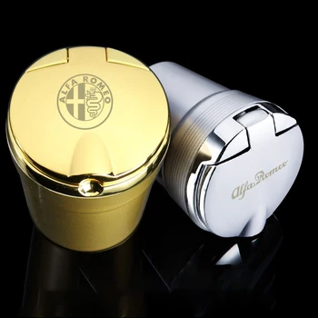 

1Pcs Car logo Ashtray Cigarette Smoke Holder Car Ashtray With LED Luminous For Alfa Romeo Giulia Stelvio Car Interio Accessories