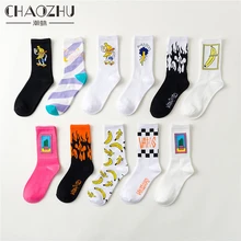 CHAOZHU/женская Повседневная парусиновая обувь с рисунком банана для скейтборда; носки; трендовые милые эластичные хлопковые носки для девочек в старошкольном стиле