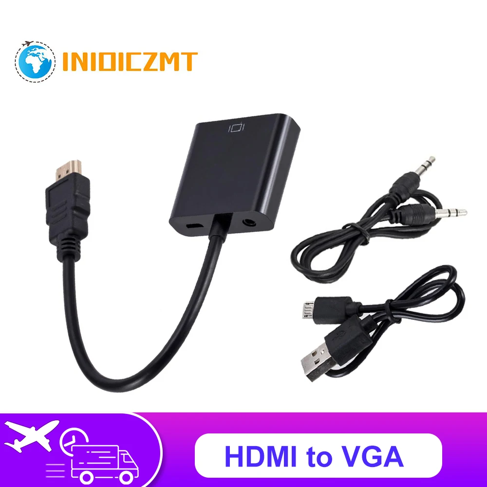 INIOICZMT HDMI to VGA Adapter with 3.5mm Audio Cable + USB Power Supply 1080P Digital Analog Video For PC Laptop Tablet | Электроника