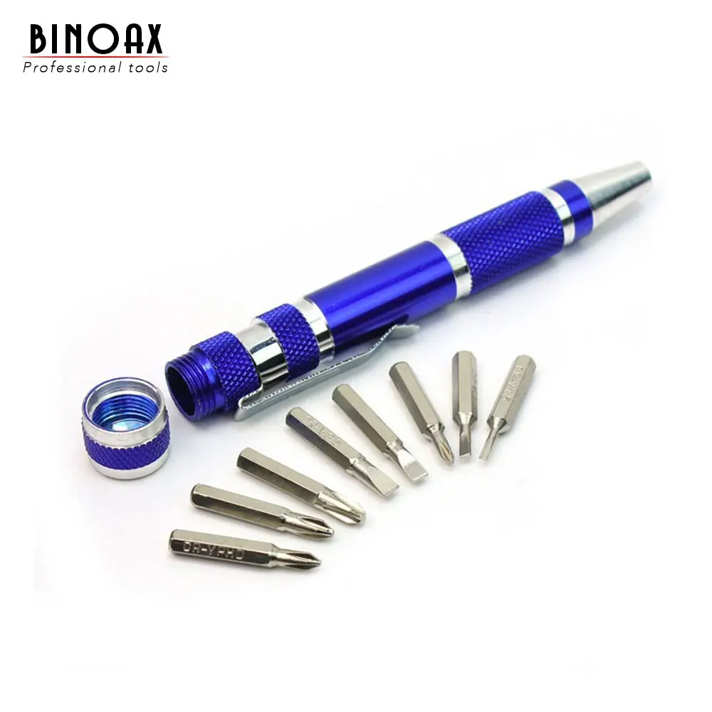 Binoax синяя точность 8 в 1 шлицевые Биты Phillips Набор ручных фонарей из сплава|repair