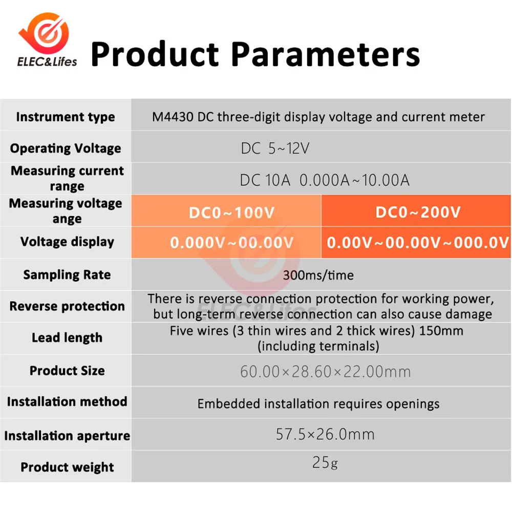 V42D Compteur de panneau de tension numérique mini avec affichage de  lumière rouge à fils, mesurez la tension: DC DC 1.7-25V