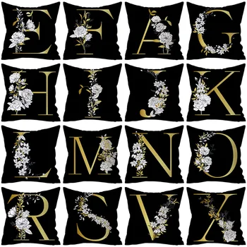 

Letter Decorative Cushion Cover Pillow Covers 45x45 Black Yellow Floral Throw Pillows Sofa Cushions Decor Home Pillowcases