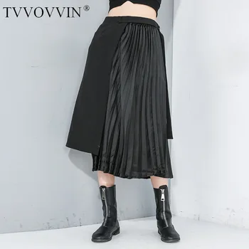 

Korea spring new korean fashion pleated Split Joint Irregular Half-body Skirt Personality Black bottoms for women 2020 YH782