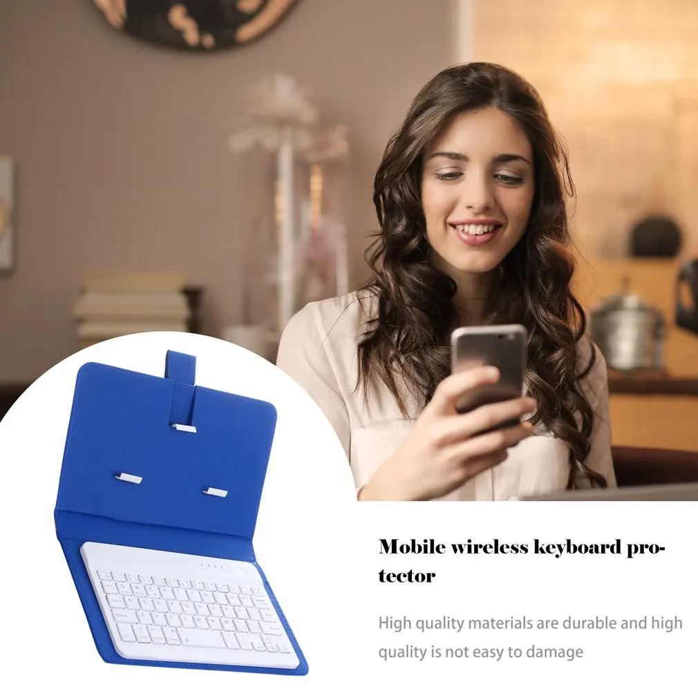 Беспроводная Bluetooth клавиатура для планшета из искусственной кожи чехол-подставка для 4,"-6,8" мобильного телефона для IOS Android Windows