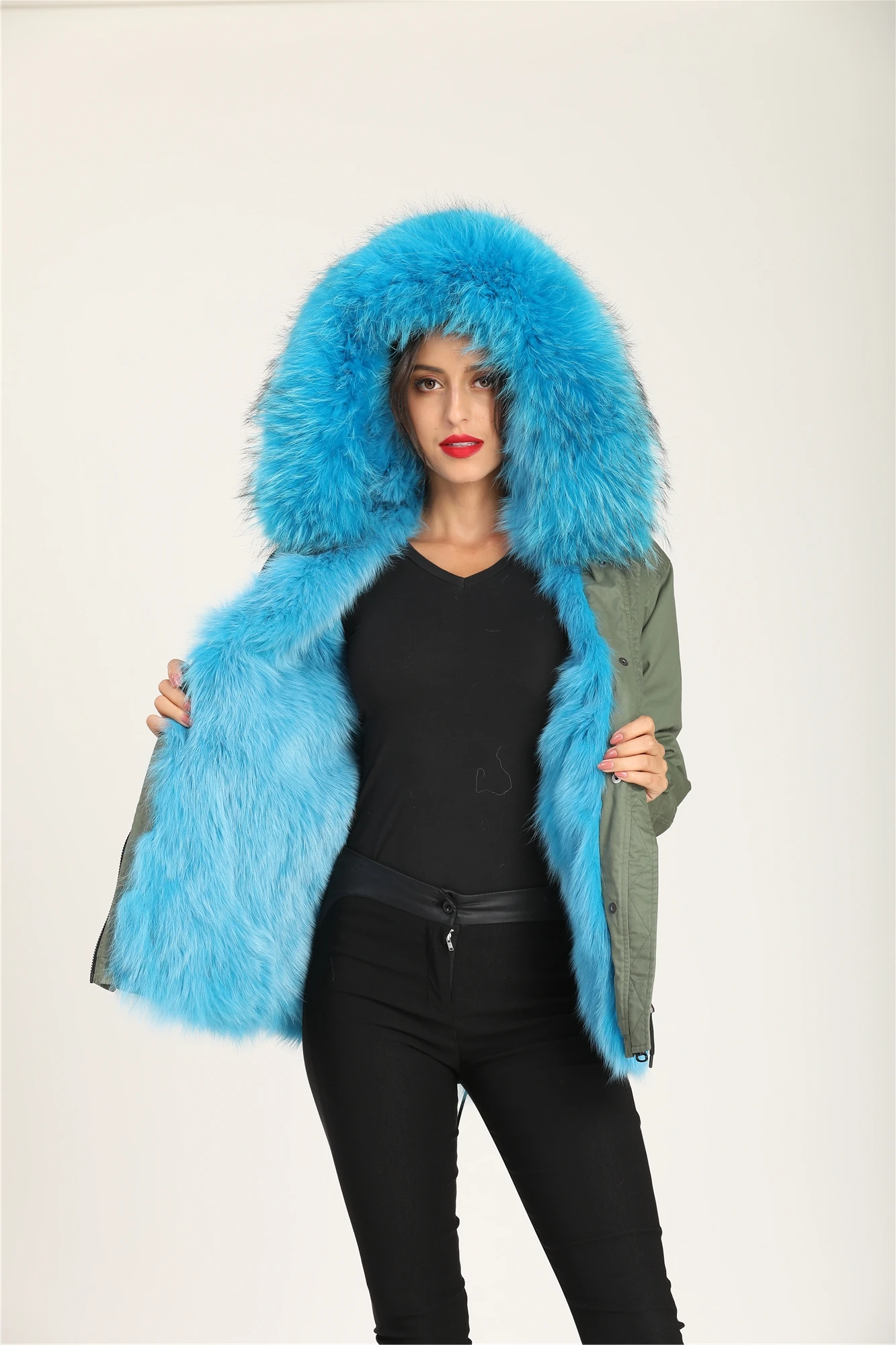 Military Plus Size Casual Front Pocket High-End Real Fox Fur Parka Coat Abrigos Mujer Invierno