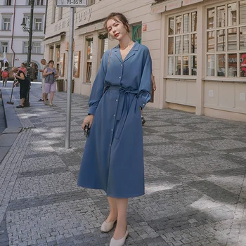 

Summer and autumn new loose long-sleeved women dress 2019 early autumn Korean version of the office lady long dress women B587