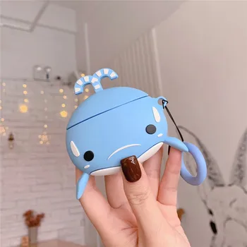 

3D Cute Cartoon Blue Dolphin Silicone Protection Headphone Cover Cases For Apple Airpods 1/2