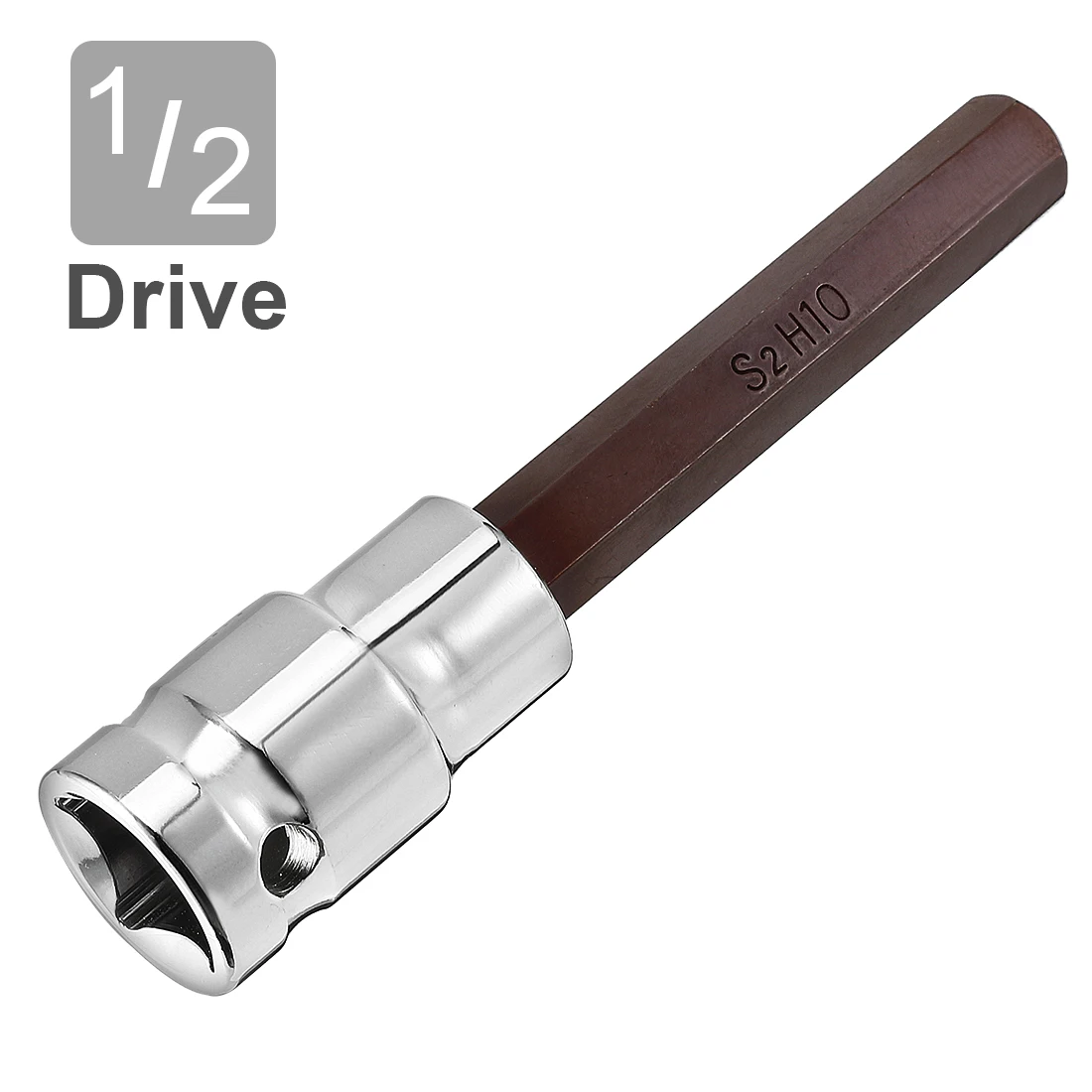 uxcell 1/2-Inch Drive 10mm Hex Bit Extra Long Socket DIY hand-making Chrome Vanadium Steel S2 Steel Brass Tone Silver Tone