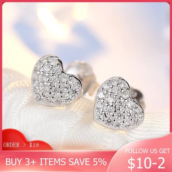 

CodeMonkey 100% Real 925 Sterling Silver Love Heart Stud Earrings For Women 2019 New Arrival Silver CZ Earrings Jewelry E1028