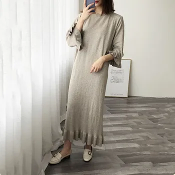 

Autumn Winter 2020 New Plus Size Solid O Neck Pullover Loose Mid Length Ruffle Petal Sleeve Sweater Dresses for Women
