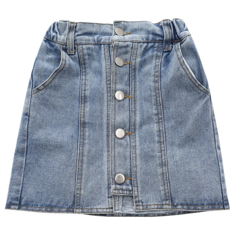 Girl Skirts Baby Girl Clothes New Casual Children Denim Skirt Kids Pockets Button Jeans Skirt For 3-15Years Girls GS58