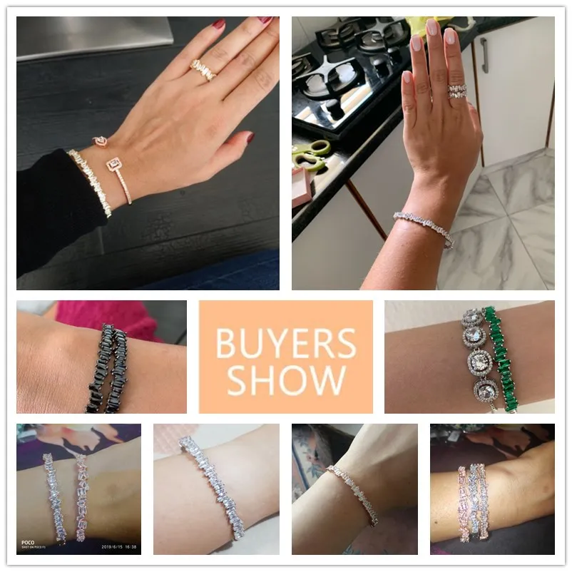 ZAKOL Fashion Black Cubic Zirconia Bracelet Bangle Trendy Baguette Cuff Bangles For Women Girl Party Wedding Jewelry FSBP154