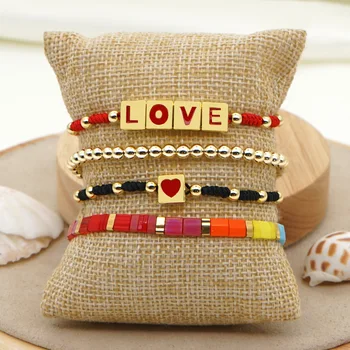 

Shinus Women Jewelry Miyuki Tila Bead Love Heart Letter Bracelets Gold Colorfast Bead Simple Rope Braided Bracelet Making