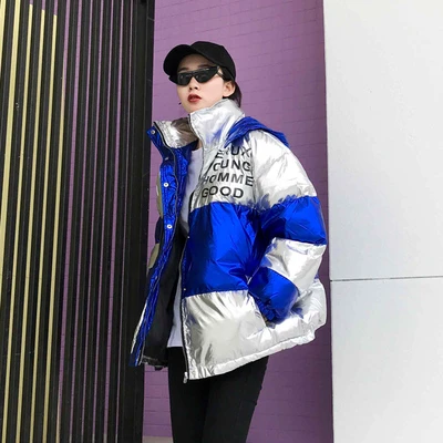 Blur Silver ZURICHOUSE зимняя куртка-пуховик женская модная контрастная цветная Глянцевая парка Теплая свободная зимняя пуховая куртка с капюшоном - Цвет: Blur Silver
