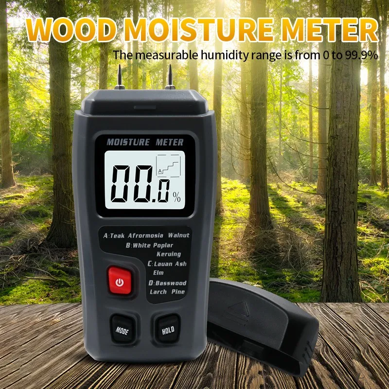 

LCD 0-99.9% Wood Moisture Meter Hygrometer High Precision Piercing Probe Test Humidity Woods Trees Carton Tester Analytical