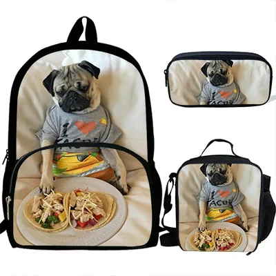 Милая собака ест пиццы печати рюкзаки дети Bookbag школьная сумка для мальчиков Mochila девушки ежедневно плечо Luch Сумка Набор Карандаш кривое тело - Цвет: H1013