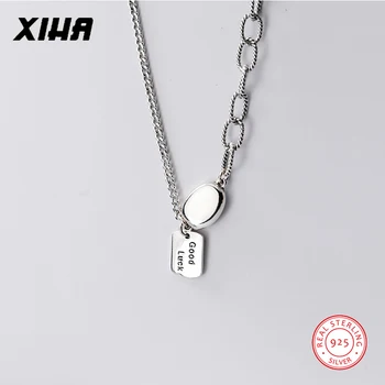 

XIHA 925 Sterling Silver Square Tag Pendant Necklace Women Cuban Link Chain Choker Necklaces Korean Style Statement Jewelry