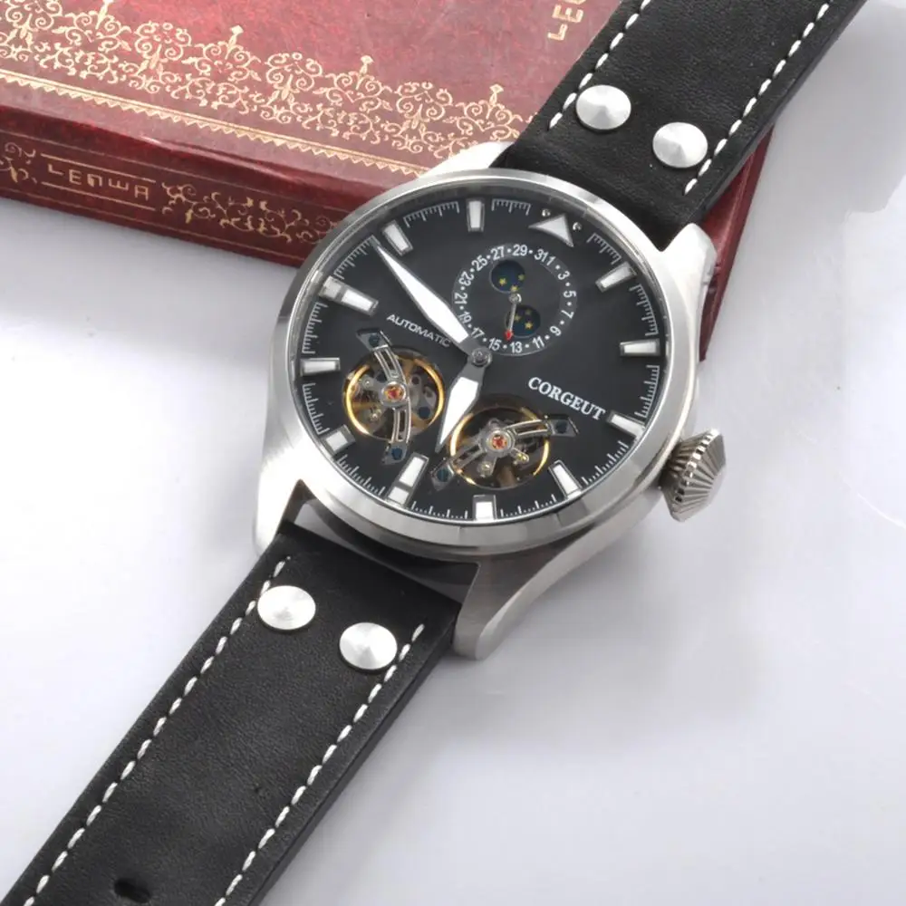 

Corgeut Mens Watches Top Luxury Brand self-wind Automatic Mechanical Watch Men Double flywheel date Sport Male Wristwatches