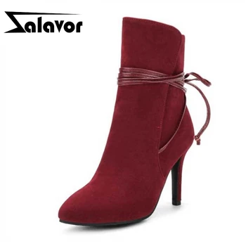 

ZALAVOR Women Boots Cross Strap Sexy Pointed Toe Shoes Women Fashion Winter Warm Concise Thin High Heels Boots Size 34-43