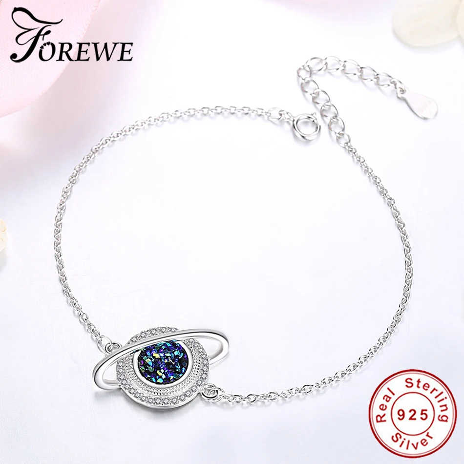 Forewe 925 Stelling Серебряный Синий бласлет планета для женщин Регулируемая цепь Серебряные вечерние ювелирные изделия