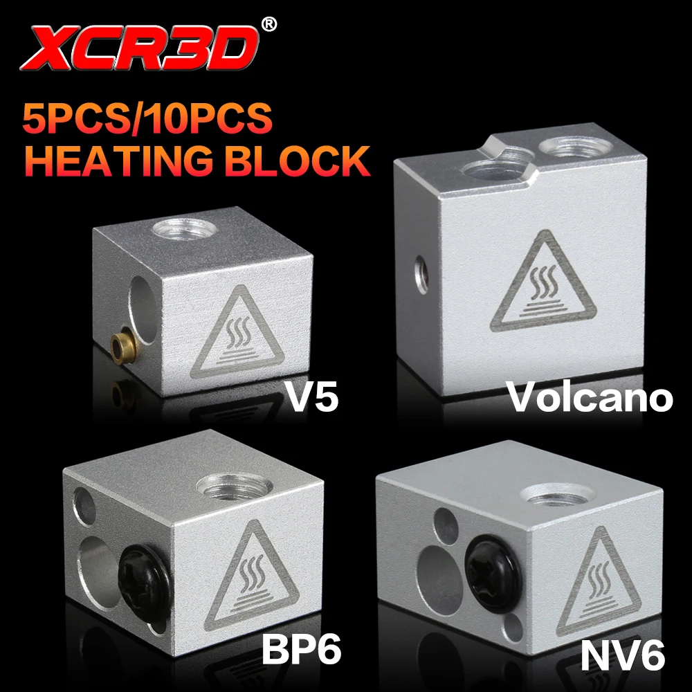 XCR 3D Printer Parts Aluminium Heater Block for E3D V6 J-head Hotend Extruder Nozzle V5 BP6 NV6 Volcano Heating Block 5/10pcs