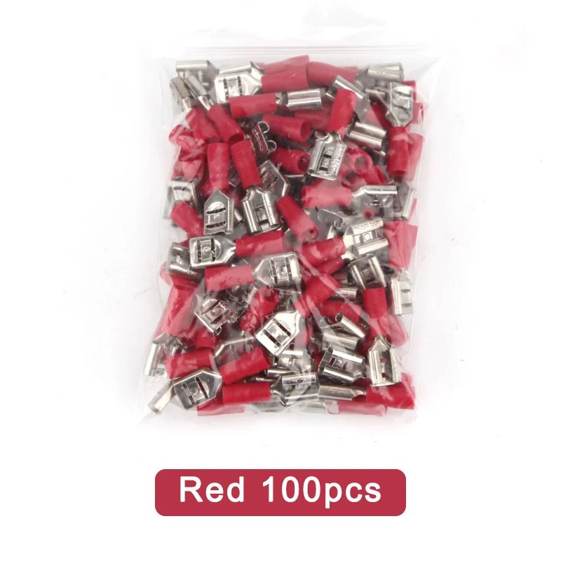 100pcs / pack FDD2-250 FDD female insulated electrical Crimp Terminal for 1.5-2.5mm2 Cable connectors Cable connector