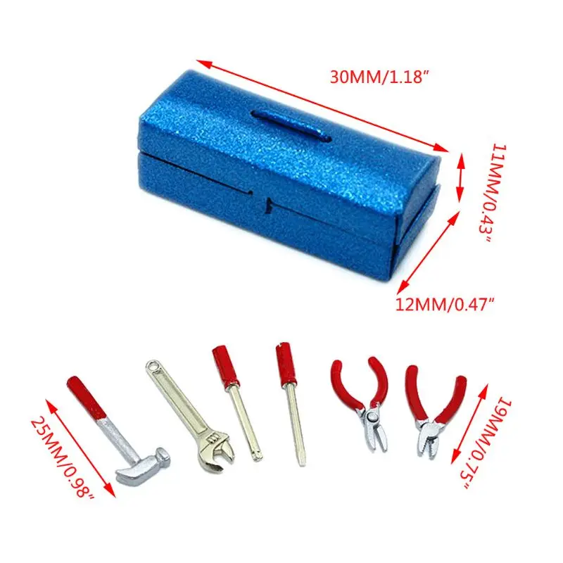 6Pcs Tools Mini Hammer Wrench Screwdriver Scissors Toy 1:12 Dollhouse Accesory
