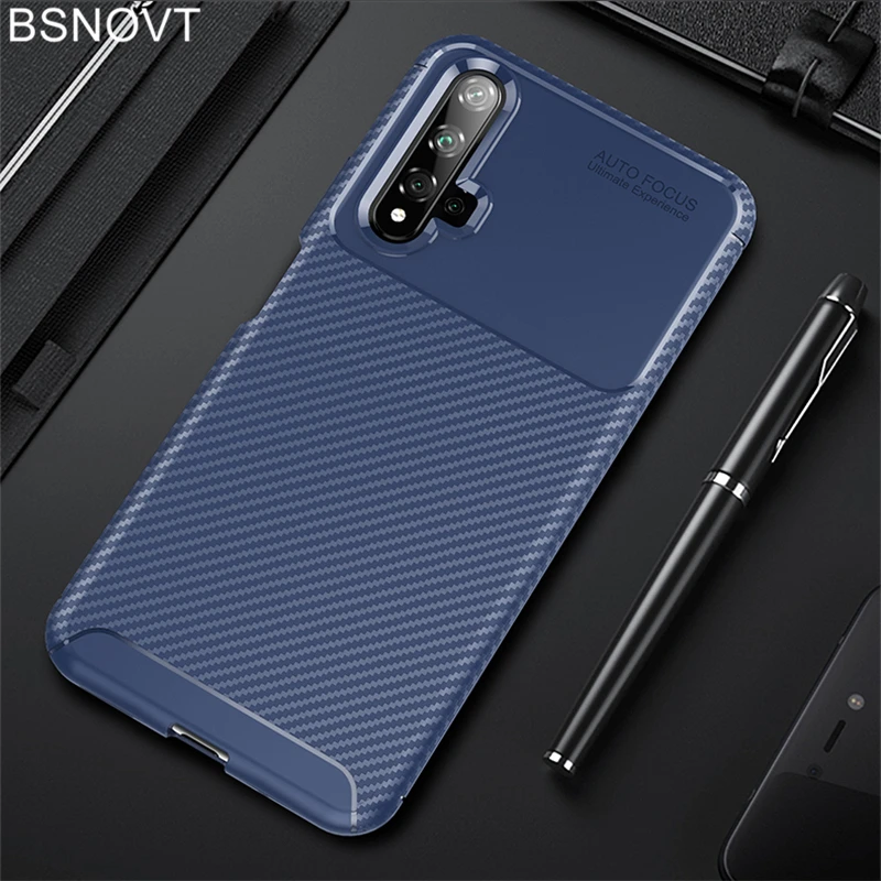 Чехол для Huawei Nova 5T мягкий силиконовый тонкий корпус из углеродного волокна