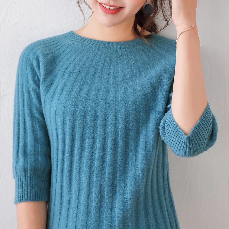 womens half sleeves sweaters spring wool pullover round neck umbrella shaped striped casual fashion girls  female sweater shirt