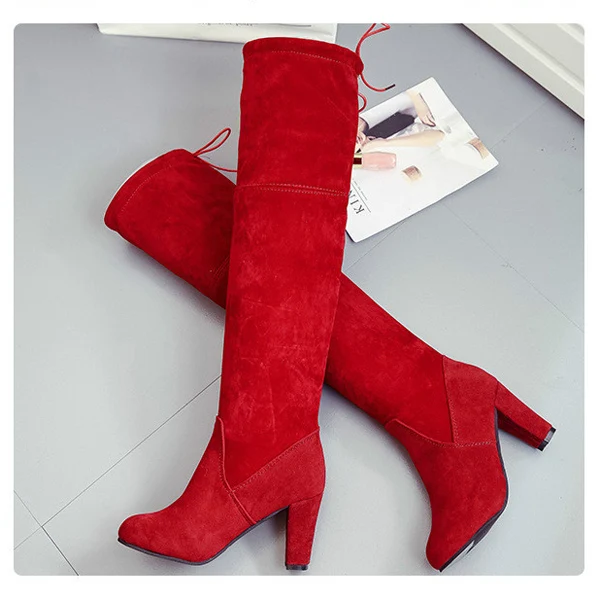 Женские сапоги; пикантные Сапоги выше колена; Мода года; Модные женские зимние сапоги до бедра; женские красные сапоги выше колен на высоком каблуке - Цвет: Red