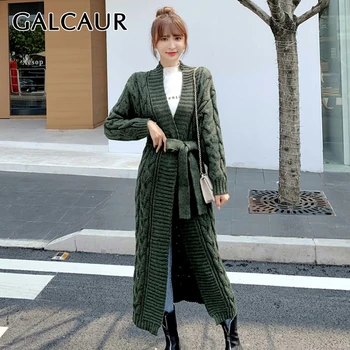 

GALCAUR Casual Lace Up Knitted Bowknot Sweater Women V Neck Long Sleeve High Waist Autumn Winter Sweaters Female 2020 Fashion