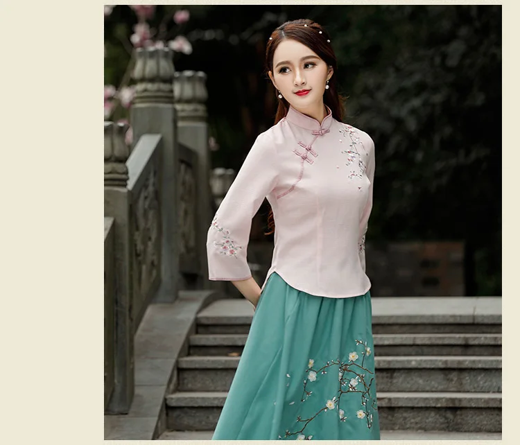 Традиционное Ципао антикварная вышивка модный костюм Тан cheongsam топы улучшенные Ретро чайное платье костюм Тан Женская тонкая рубашка