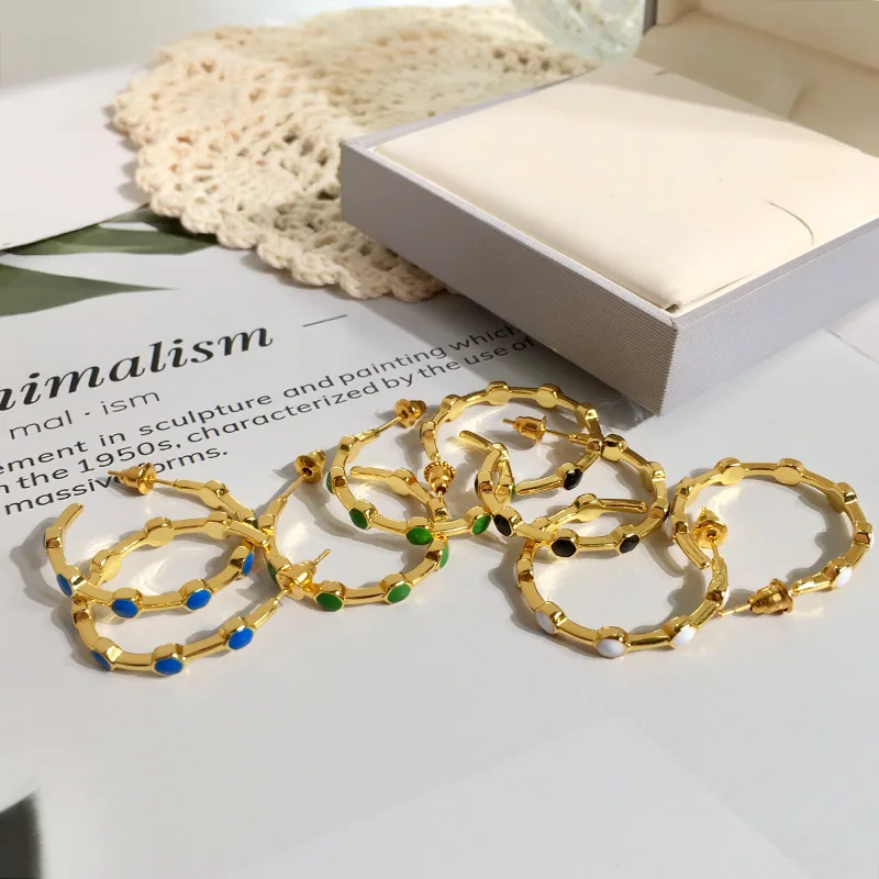 Woman exaggerated earrings circle autumn and winter new fashion luxury jewelry stainless steel drop oil honeycomb shape