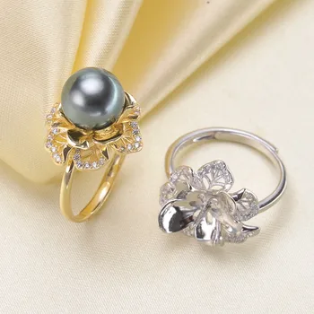 

Trendy style 925 Silver Pearl Ring Finger Ring Adjustable Resizable Ring Findings and Component Jewelry Part Fitting Accessorie
