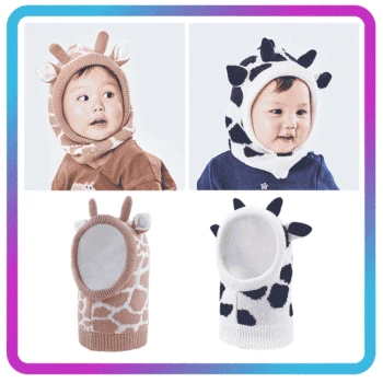 

Winter Warm Kids Cartoon Knitted Hats Plush Fleece Autumn Winter Children Boys Girls Neck Ear Protection Cap Christmas Head Wear