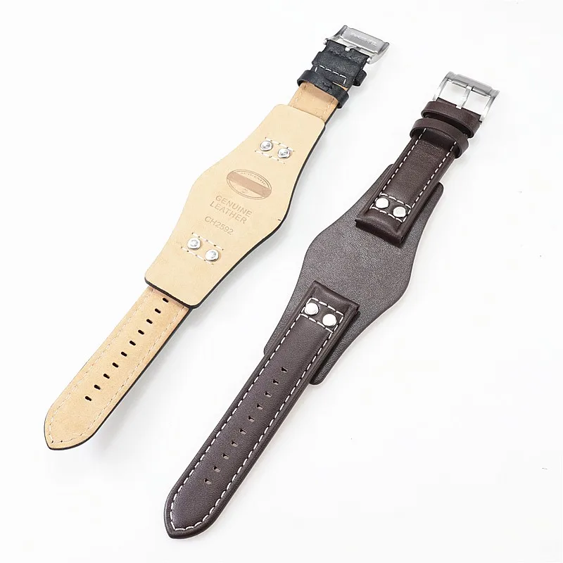 22mm Brown Black Tray Watchband Rivet Genuine Leather Watch Strap For Fossil Ch2564ch2565 Ch2891ch3051 Ch2592 Wristband Bracelet