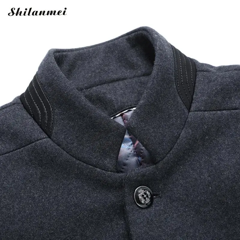 4XL зимняя мужская куртка из шерсти мужская однобортная плотная однотонная шерстяная куртка теплое пальто с воротником-стойкой высокое качество городское шерстяное пальто