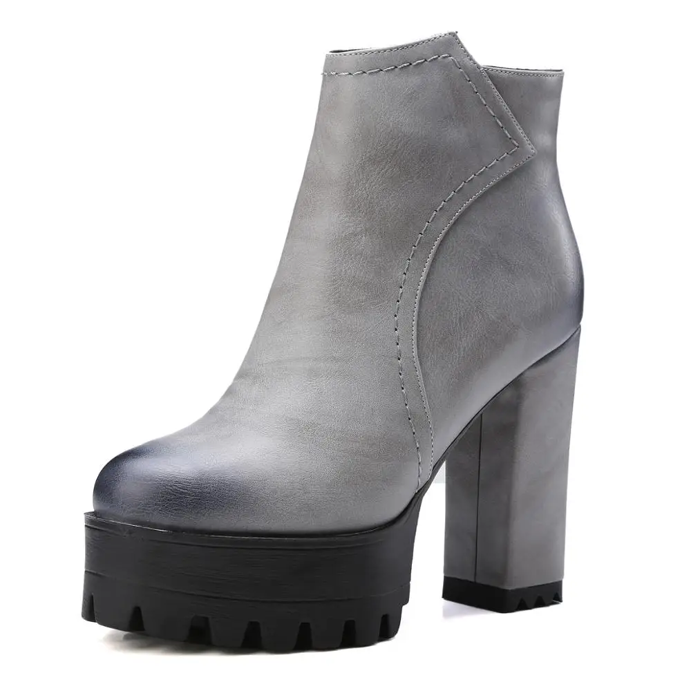 

Kmeioo woman High Heel Platform Ankle Boots Thick Heel Short Boots Female Chelsea Boot Ankle Boots Solid Round Toe 11cm