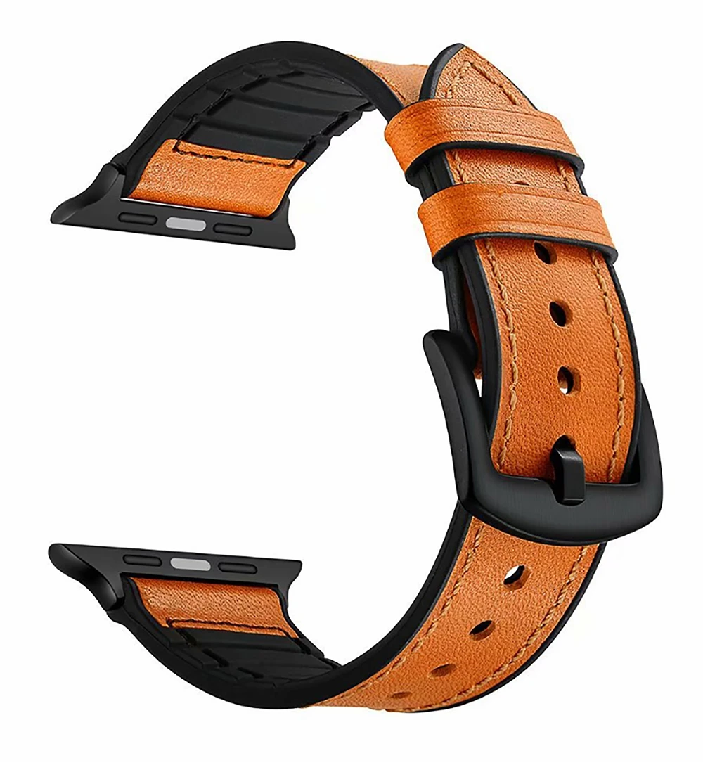 orange Кожаный силиконовый ремешок для apple watch 44 мм 40 мм браслет для iwatch серии 5 4 3 2 38 мм 42 мм аксессуары ремешок для замены запястья - Цвет ремешка: orange