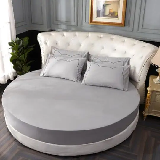 light grey 3 шт сплошной цвет хлопок круглая простыня набор круглая Простыня Комплект постельного белья настраиваемый матрас Топпер 200 см 220 см - Цвет: light grey