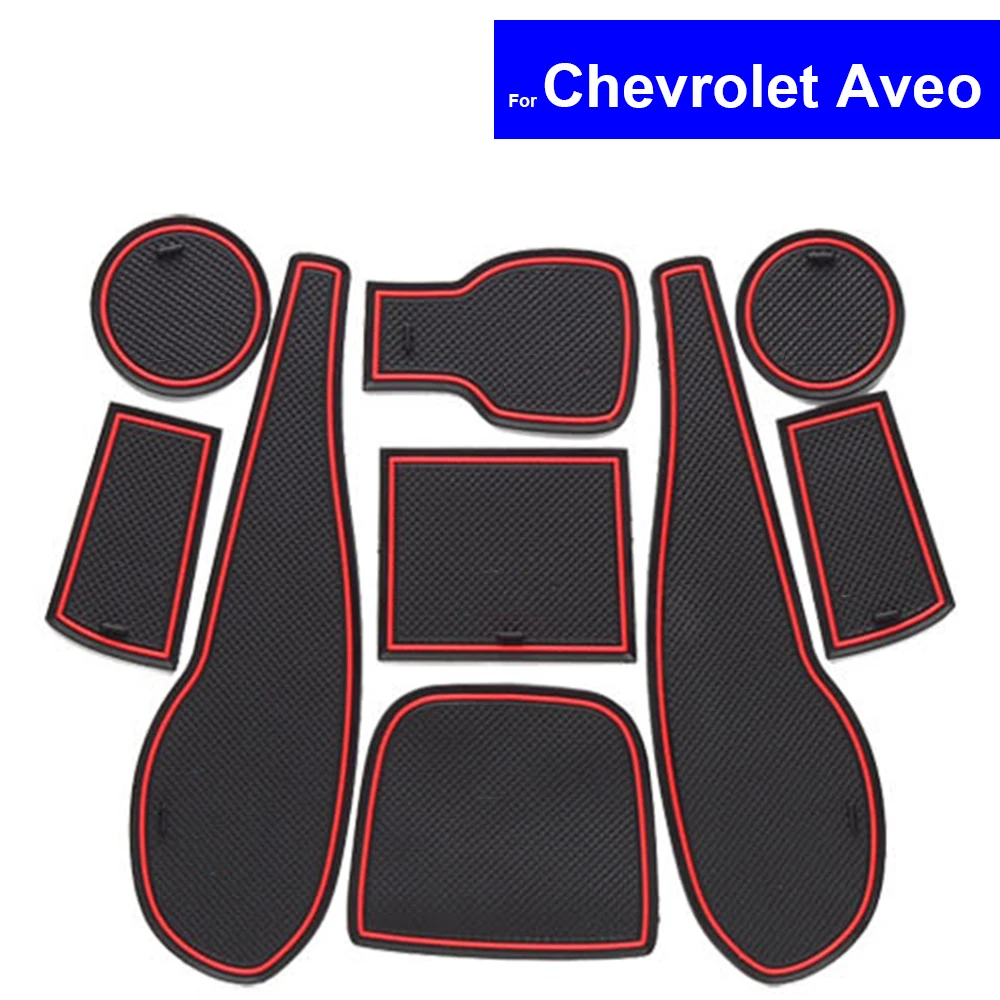9 Pcs Non-slip Car Door Slot Mats Gate Carpets CUP Holder Pads For Chevrolet Aveo 2011 2012 2013 2014 Groove Mat |