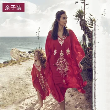 

2020 New Family Matching Bikini Cover Up Bohemian Kaftan Beach Tunic Beach Saida De Praia Swimsuit Mother Daugther Pareo Sarong