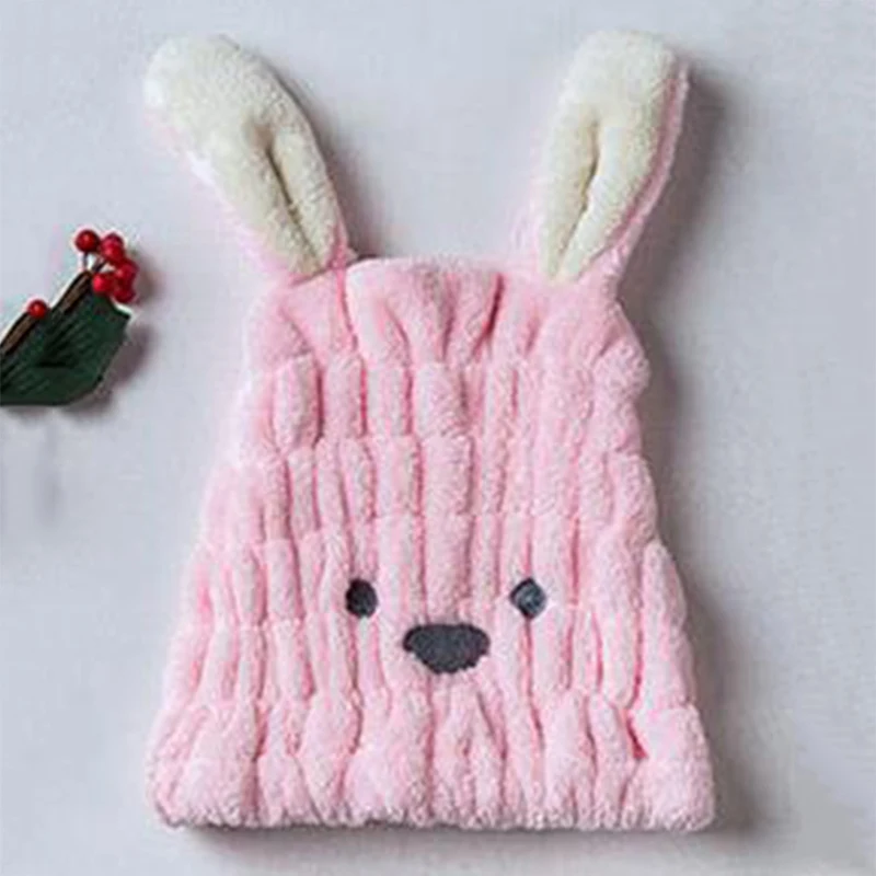 pink Милый кролик с длинными ушами сухая шапочка для душа банное полотенце сильный поглощающий сушильный бархат особенные волосы сухая шляпа полотенце s - Цвет: pink