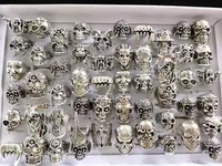 20pcs/lot Retro Big Head Exaggerated Gothic Skull Men Ring Punk Rocker Male Fashon Skeleton Rings Wholesale Lots 2