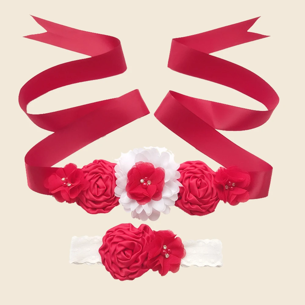 

Elegant Bow Waistband Accessories Bridal Dress Flower Girl Children Women Waistband and headband Set Simulated Flower QY0737